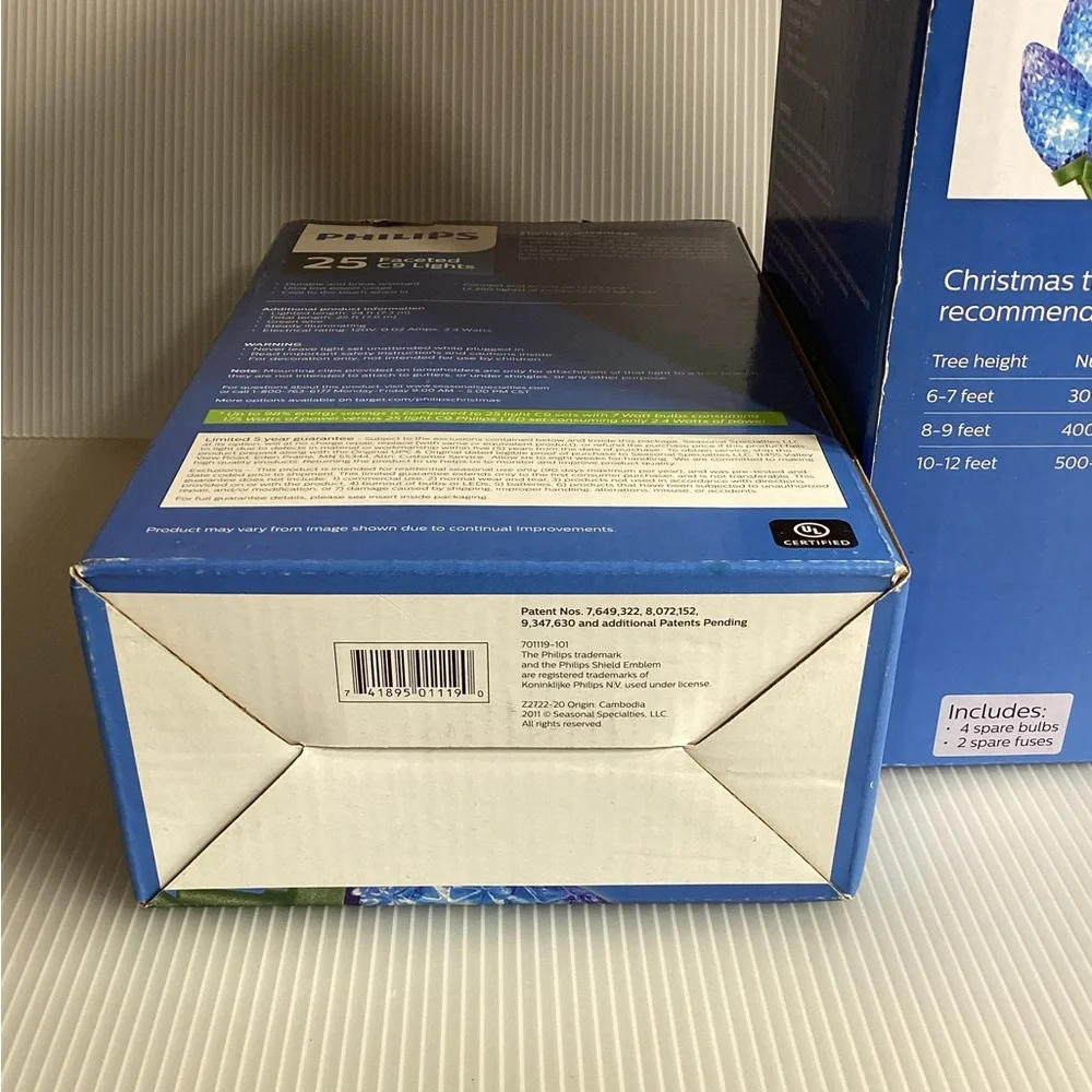 Set of 2 Philips 25 Blue Faceted C9 Lights